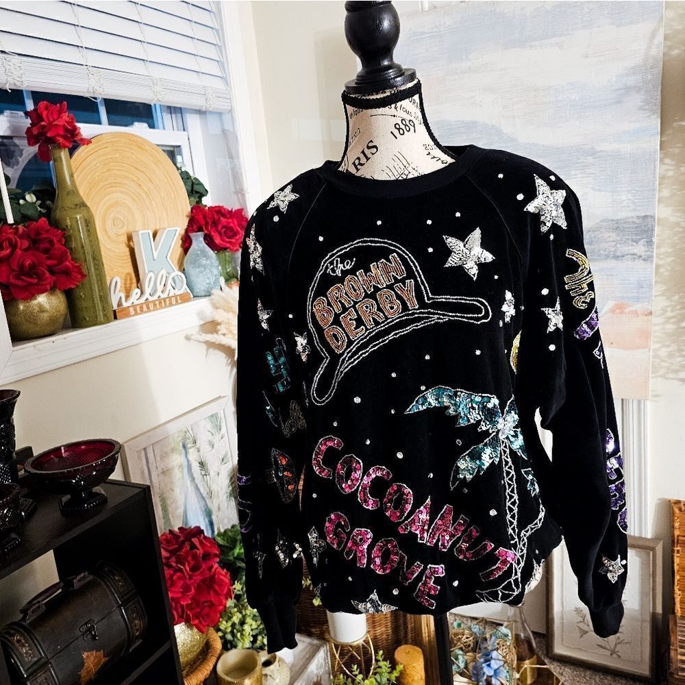 Vtg 80's Bonnie Boerer Velour Embellished Iconic Hollywood Club Scene Sweater. - Picture 11 of 15